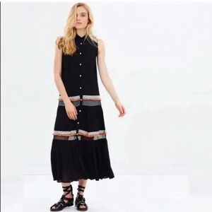 Nwt! Solito Tiered Folk Dress Black W/ Fringe Boho Hippie Festival Maxi